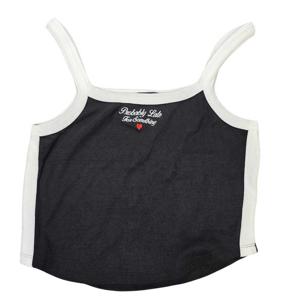 Forever 21 Tank Top Women's Size L Black White Probably Late For Something